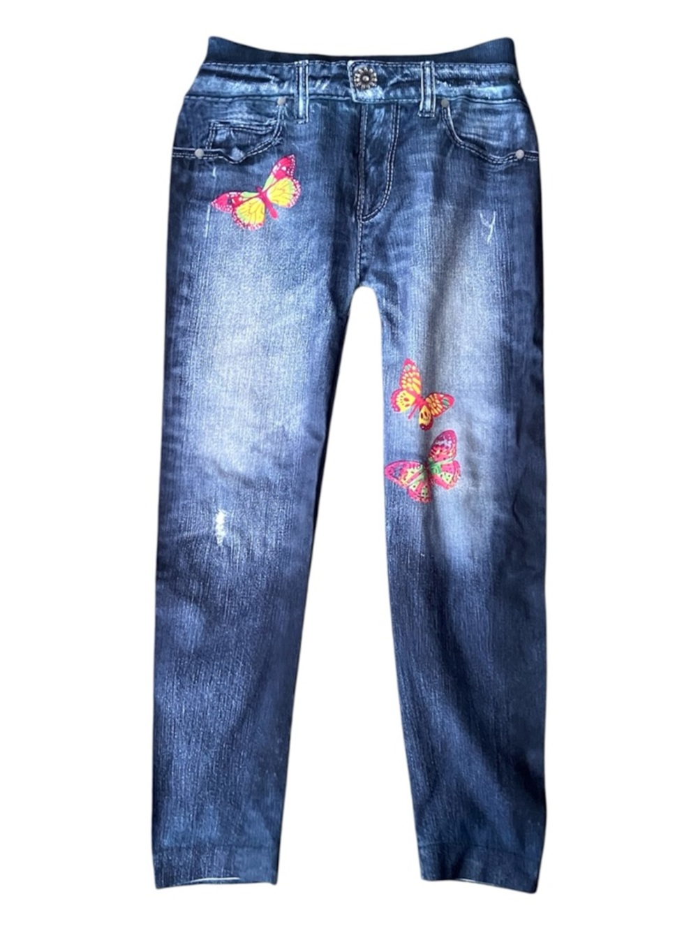 NEW Girl Confidential Girls Dark Wash Jeggings Tights Size 6 Butterflies Cute